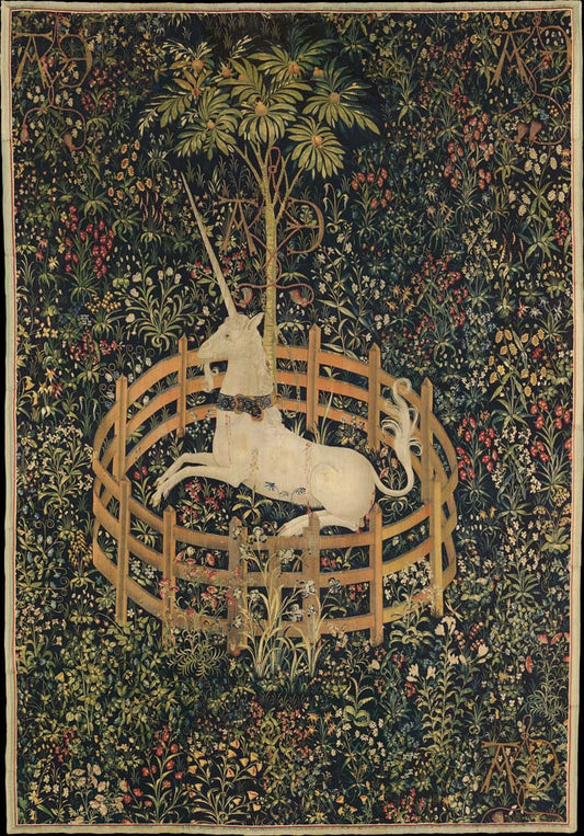 unicorn in captivity by unknown,1495-1505, 12x8" (A4) Poster