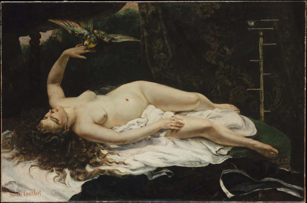 woman with a parrot by G.Courbet, 12x8" (A4) Poster