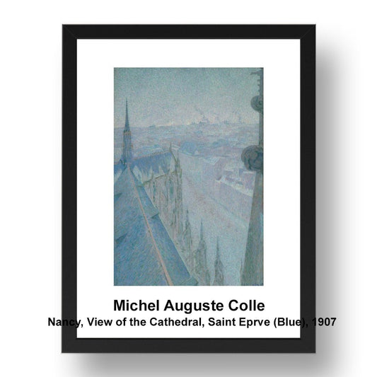 Michel Auguste Colle: Nancy View of the Cathedral Saint Eprve Blue 1907, vintage impressionist artwork, 17x13"(A3) Frame