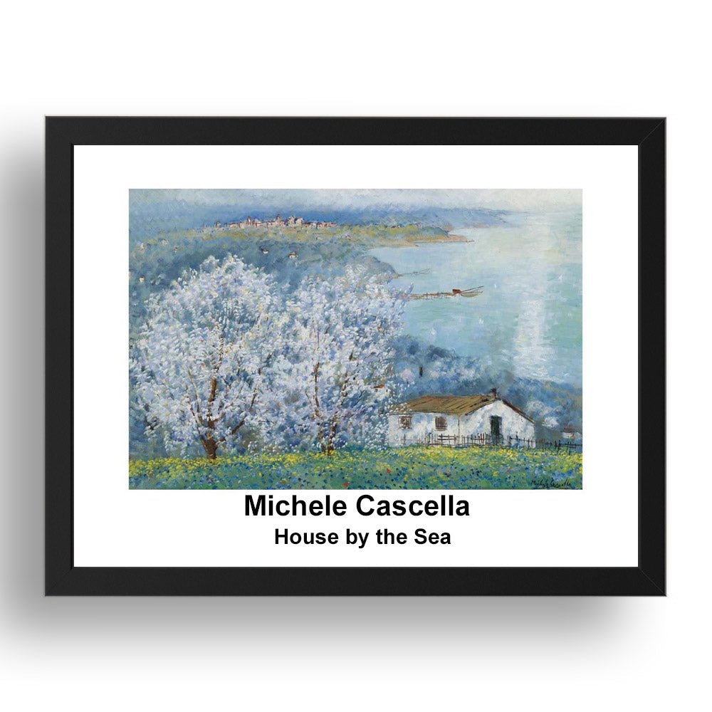 Michele Cascella: House by the Sea, vintage impressionist artwork, 17x13"(A3) Frame