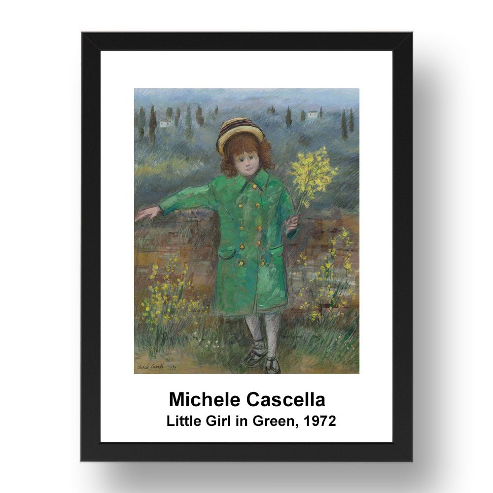 Michele Cascella: Little Girl in Green 1972, vintage impressionist artwork, 17x13"(A3) Frame
