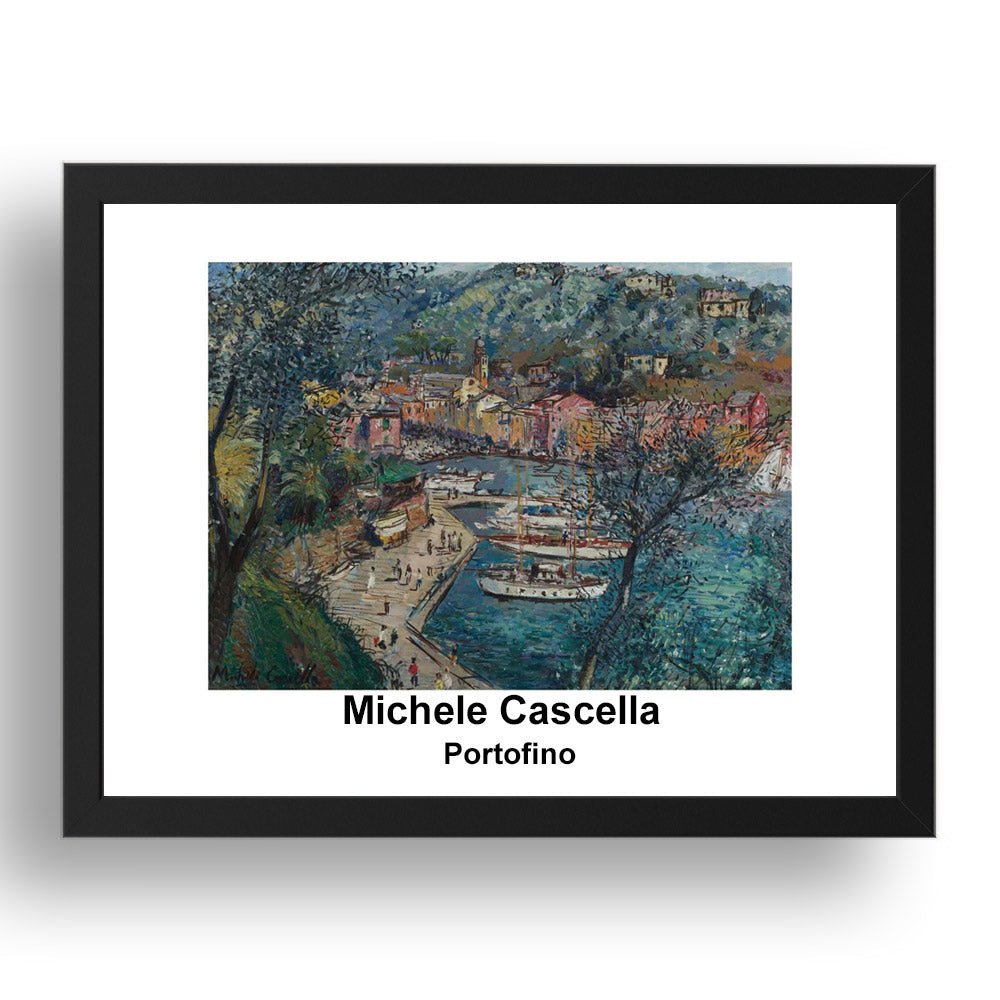 Michele Cascella: Portofino, vintage impressionist artwork, 17x13"(A3) Frame