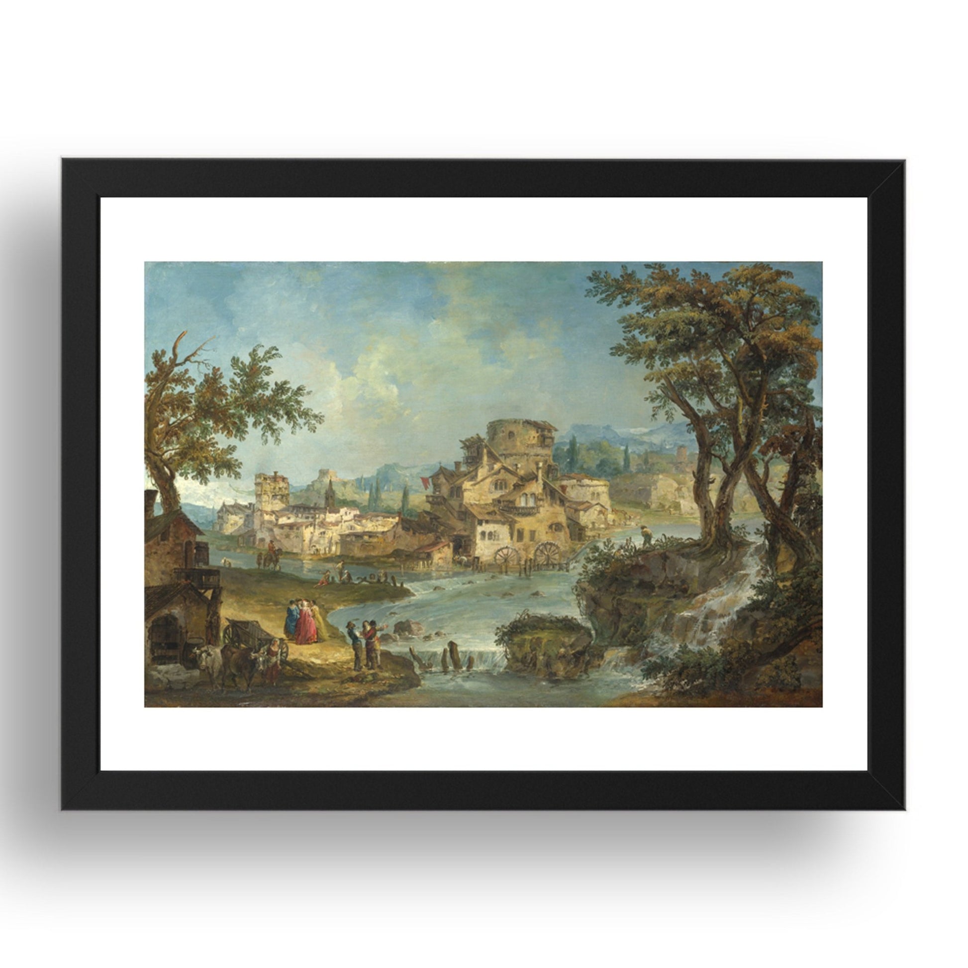 Michele Marieschi: Buildings and Figures near a River with Rapids, Poster in 17x13"(A3) Frame