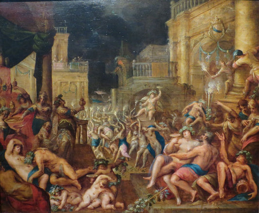 Midas's Feast in Honor of Bacchus and Silenus, vintage artwork by Gillis van Valckenborch, A3 (16x12") Poster Print