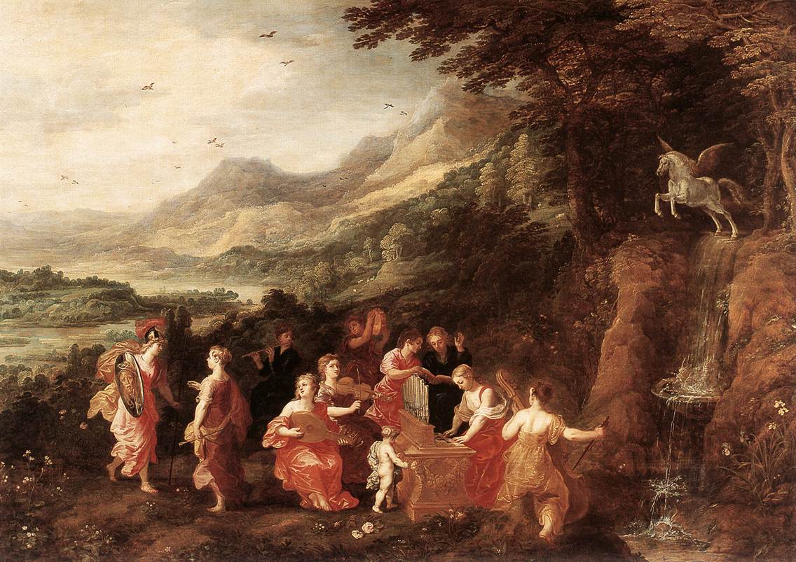 Minerva's Visit to the Muses, vintage artwork by Joos de Momper the Younger, A3 (16x12") Poster Print