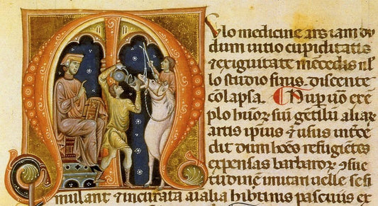 Miniature in Tractate of Mulomedicina, vintage artwork by Rinaldo da Siena, 12x8" (A4) Poster