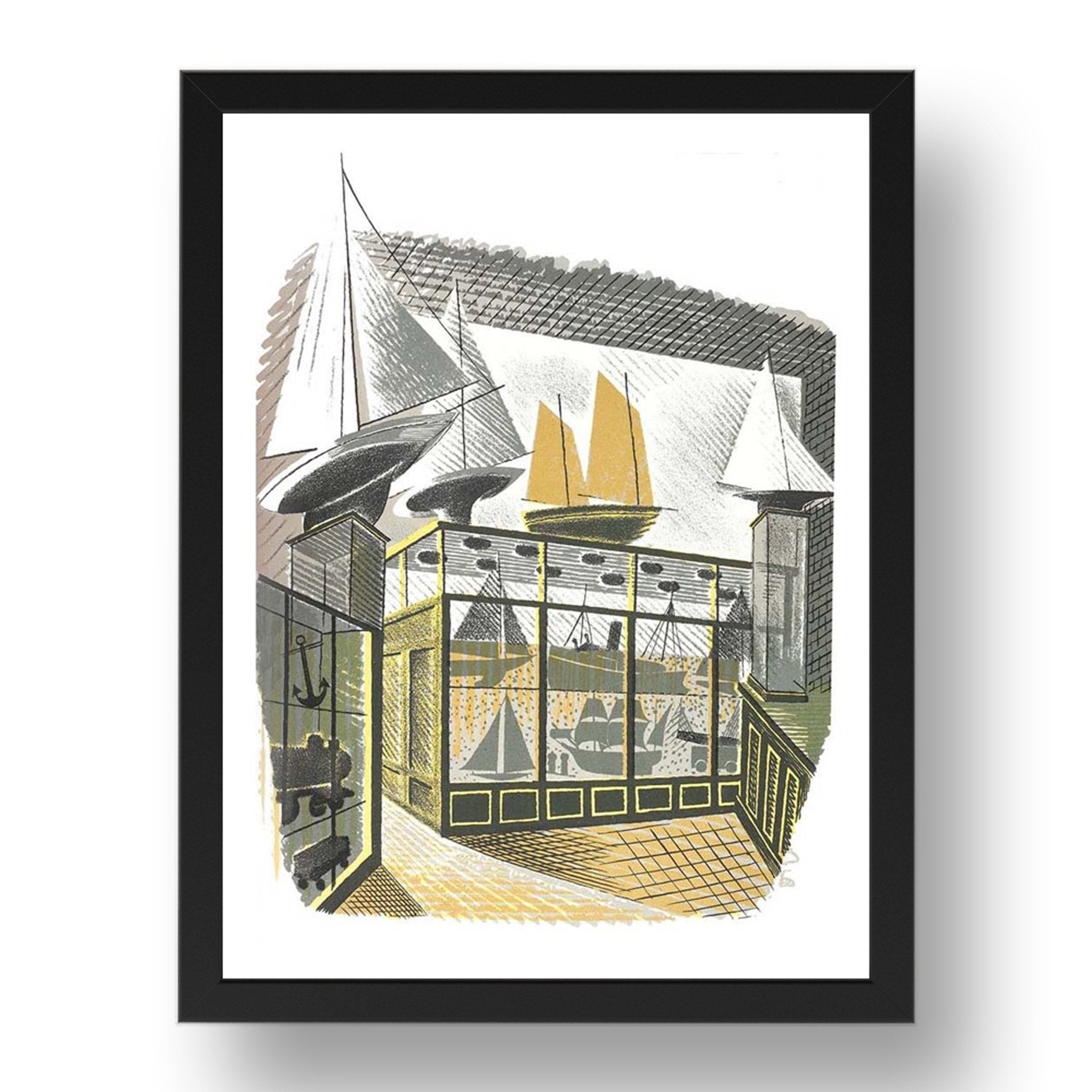 model ships by Eric Ravilious, 17x13" Frame