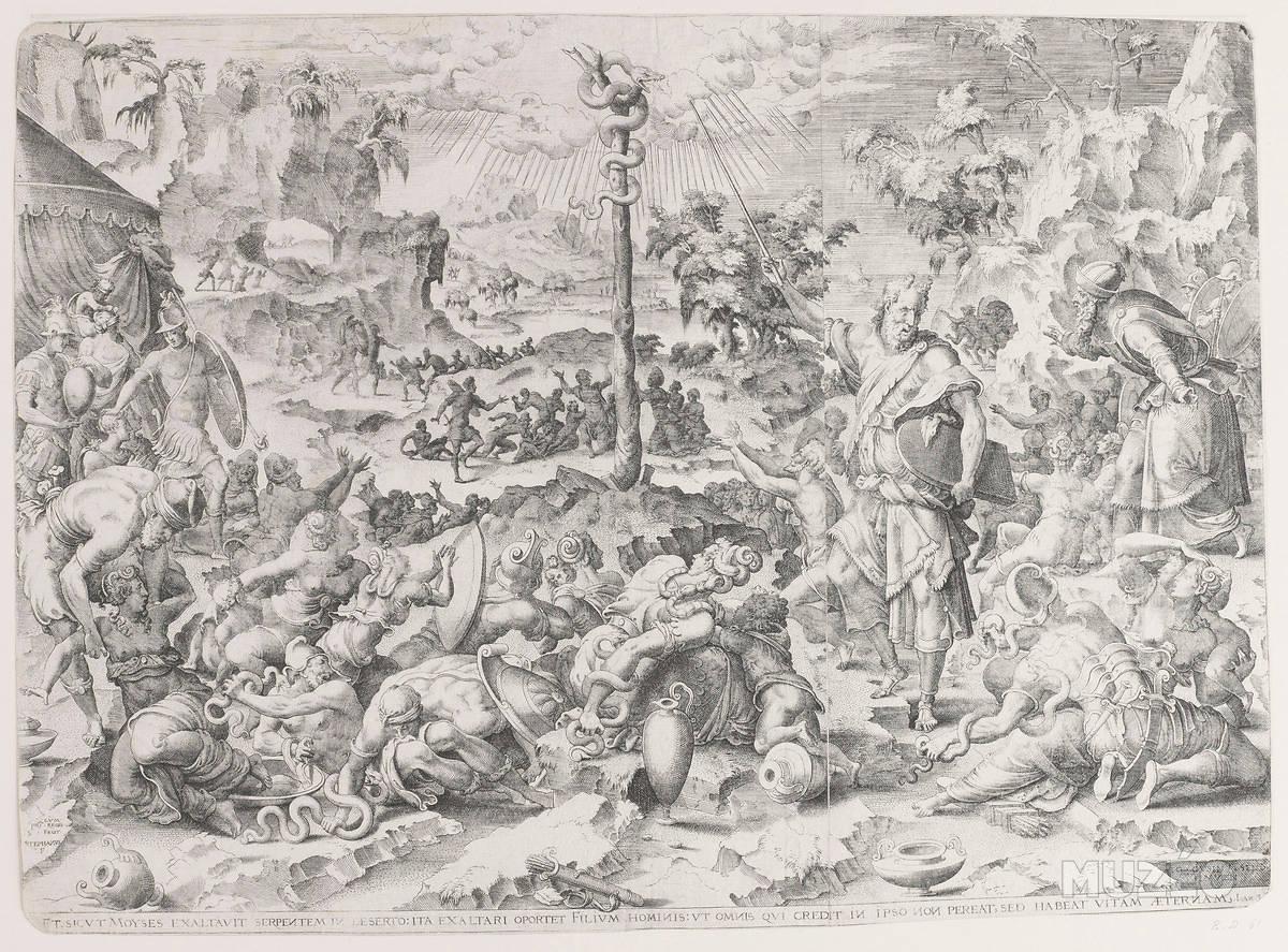 Moïse montrant le serpent d'airain, vintage artwork by Etienne Delaune, A3 (16x12") Poster Print