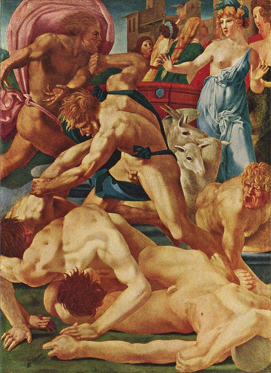 Moses Defending the Daughters of Jethro, vintage artwork by Rosso Fiorentino, A3 (16x12") Poster Print