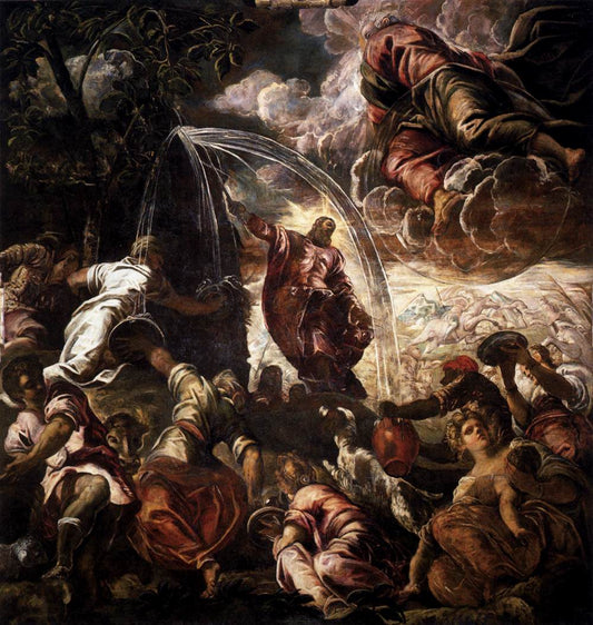 Moses Drawing Water from the Rock, vintage artwork by Tintoretto, A3 (16x12") Poster Print