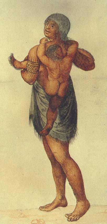 Mother and Child of the Secotan Indians in North Carolina, vintage artwork by John White, A3 (16x12") Poster Print