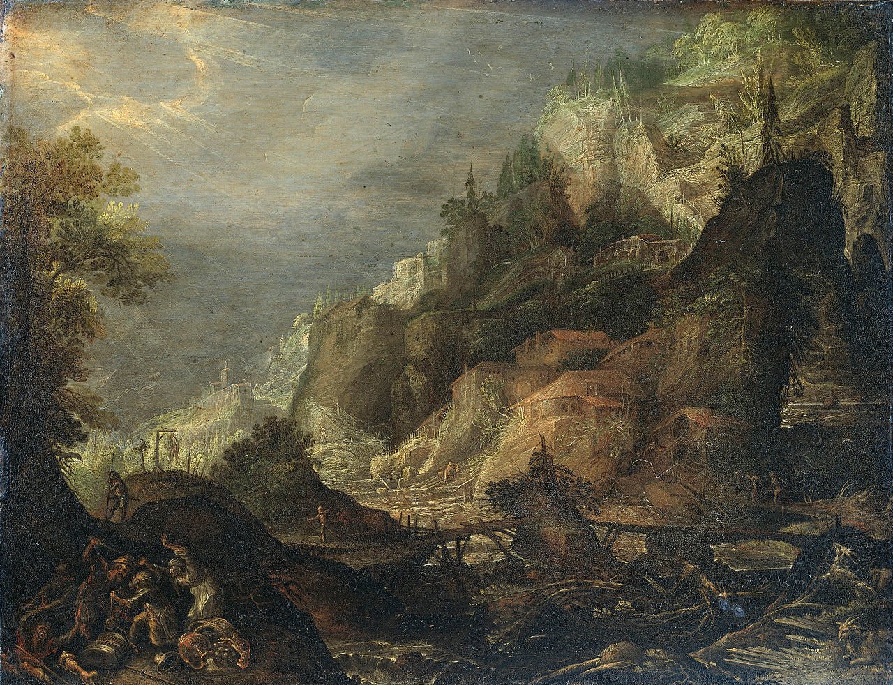 Mountainous landscape, vintage artwork by Frederik van Valckenborch, A3 (16x12") Poster Print
