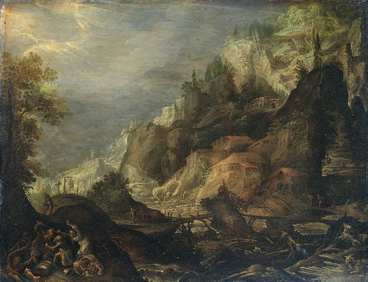 Mountainous landscape, vintage artwork by Frederik van Valckenborch, A3 (16x12") Poster Print