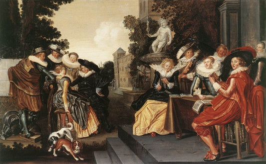 Music-Making Company on a Terrace, vintage artwork by Dirck Hals, 12x8" (A4) Poster