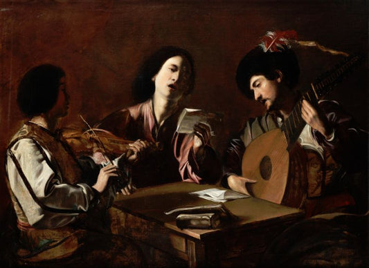 Musical company, vintage artwork by Workshop of Bartolomeo Manfredi, 12x8" (A4) Poster