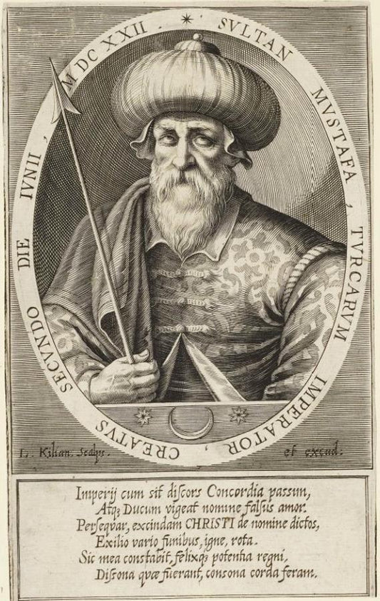 Mustapha I., Turkish Sultan, vintage artwork by Lucas Kilian, 12x8" (A4) Poster