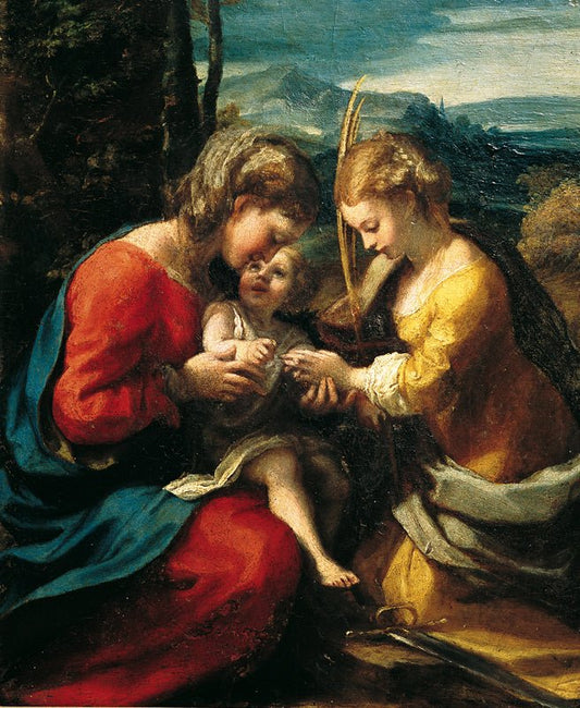 Mystic Marriage of Saint Catherine of Siena, vintage artwork by Correggio, A3 (16x12") Poster Print