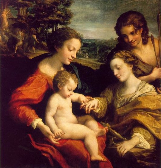 Mystical Marriage of Saint Catharine with Saint Sebastian, vintage artwork by Correggio, A3 (16x12") Poster Print