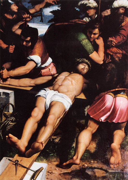 Nailing of Christ to the Cross, vintage artwork by Callisto Piazza da Lodi, A3 (16x12") Poster Print