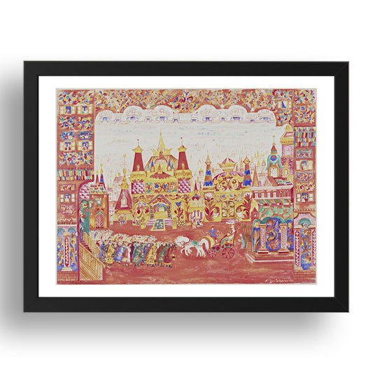 Natalia Goncharova: Le coq d'or, decor for The City Square, modernist artwork, A3 Size Reproduction Poster Print in 17x13" Black Frame