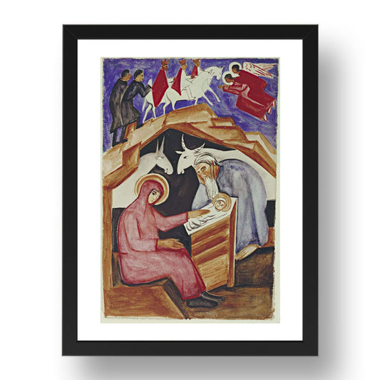 Natalia Goncharova: The Nativity, for Liturgy, modernist artwork, A3 Size Reproduction Poster Print in 17x13" Black Frame
