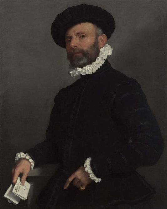 portrait of a man holding a letter by G.B.Moroni, 12x8" (A4) Poster