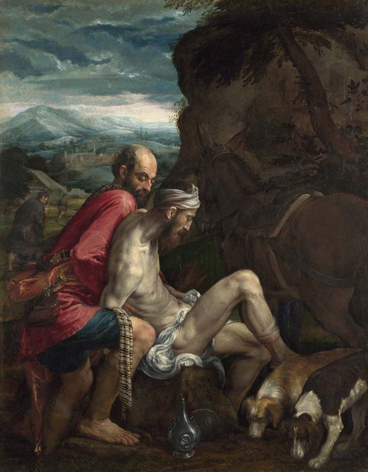 the good samaritan by J.Bassano,ca.1562-3, 12x8" (A4) Poster
