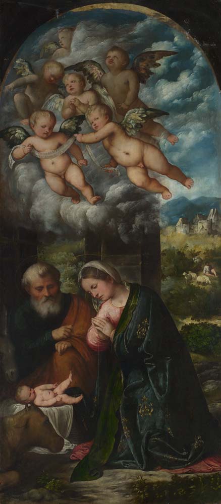 the nativity by G. Romanino, ca.1524, 12x8" (A4) Poster