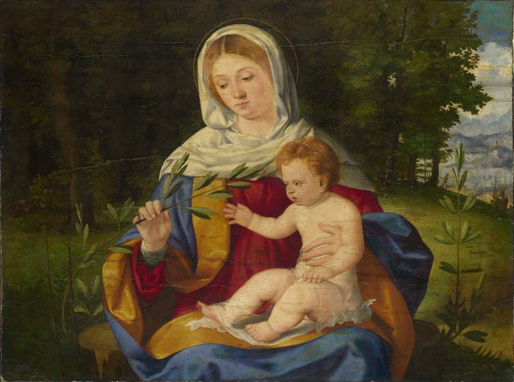 the virgin and child with a shoot of olive by A.Previtali, 12x8" (A4) Poster