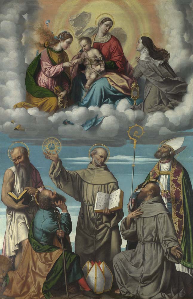 the virgin & child with st bernardino by M.da Brescia, 12x8" (A4) Poster