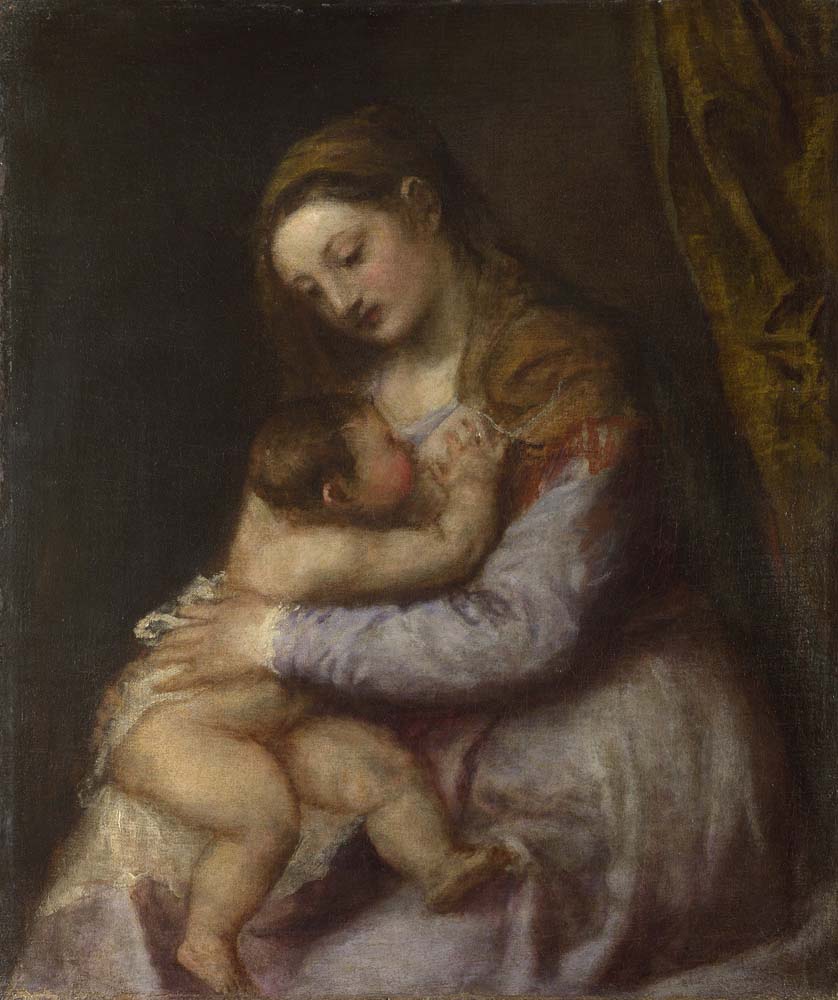 virgin suckling infant christ by Titian, 12x8" (A4) Poster