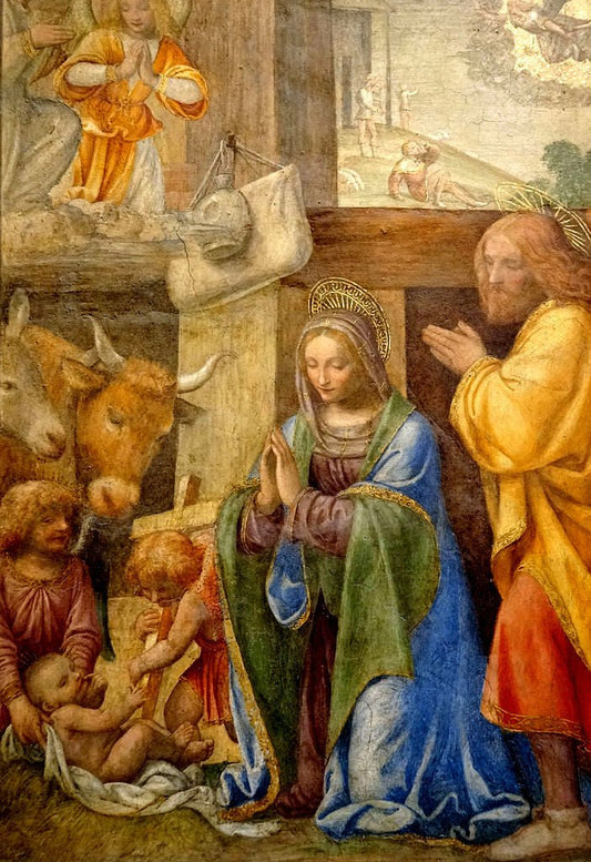 Nativity with the Annunciation to the Shepherds, vintage artwork by Bernardino Luini, A3 (16x12") Poster Print