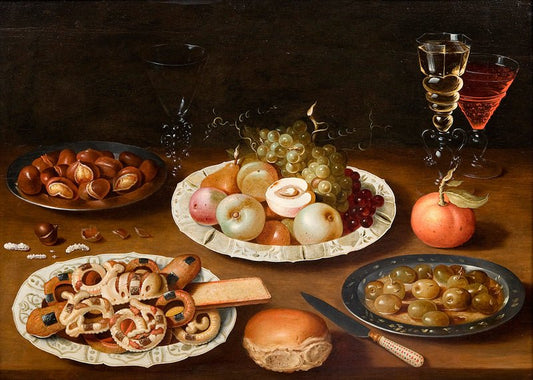Nature morte aux quatre plats et verres de vin,, vintage artwork by Osias Beert, A3 (16x12") Poster Print