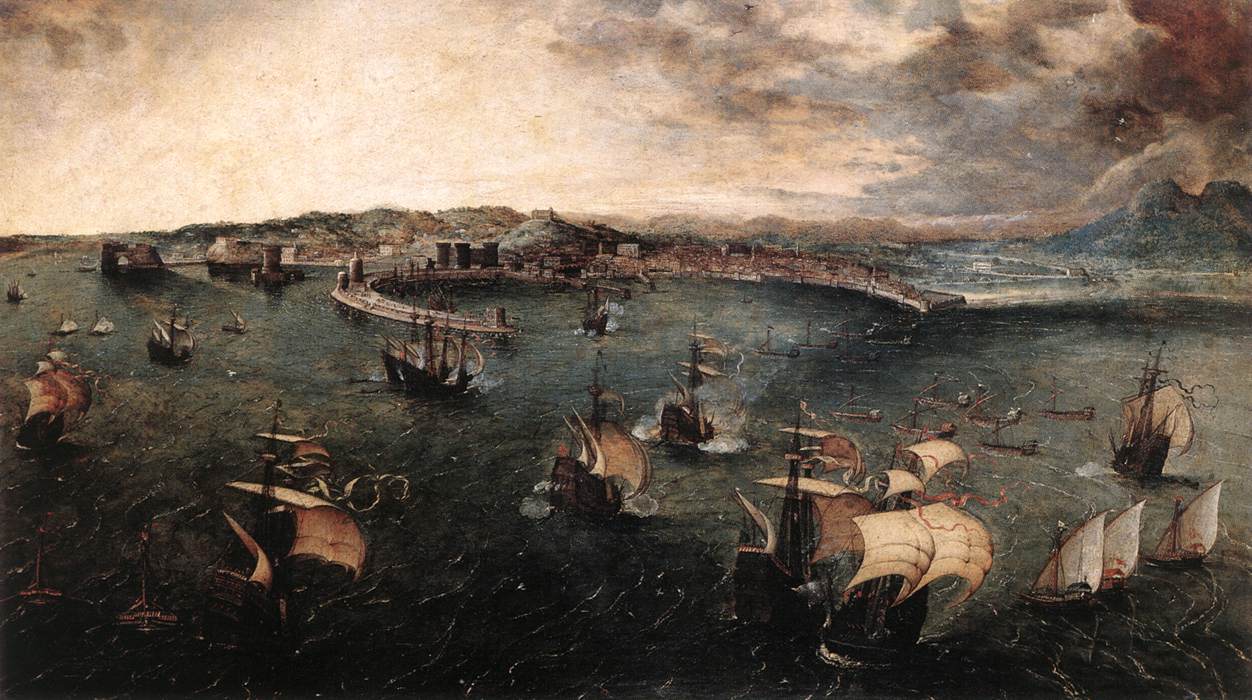 Naval Battle in the Gulf of Naples, vintage artwork by Pieter Bruegel the Elder, A3 (16x12") Poster Print