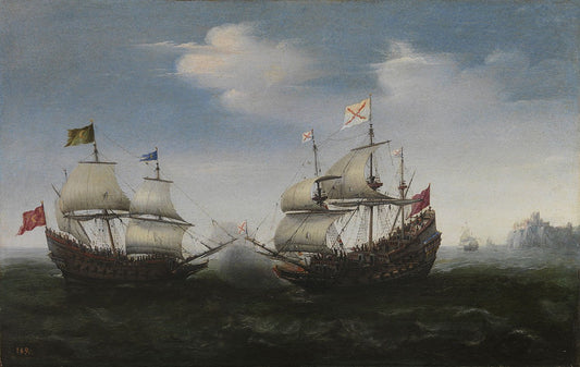 Naval Battle off a Rocky Coast, vintage artwork by Hendrick Vroom, A3 (16x12") Poster Print