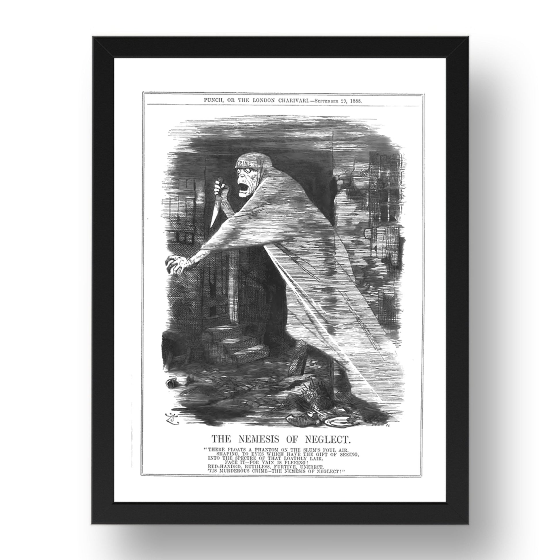Nemesis Jack The Ripper London 1888 cartoon, vintage historic poster in 17x13"(A3) Frame