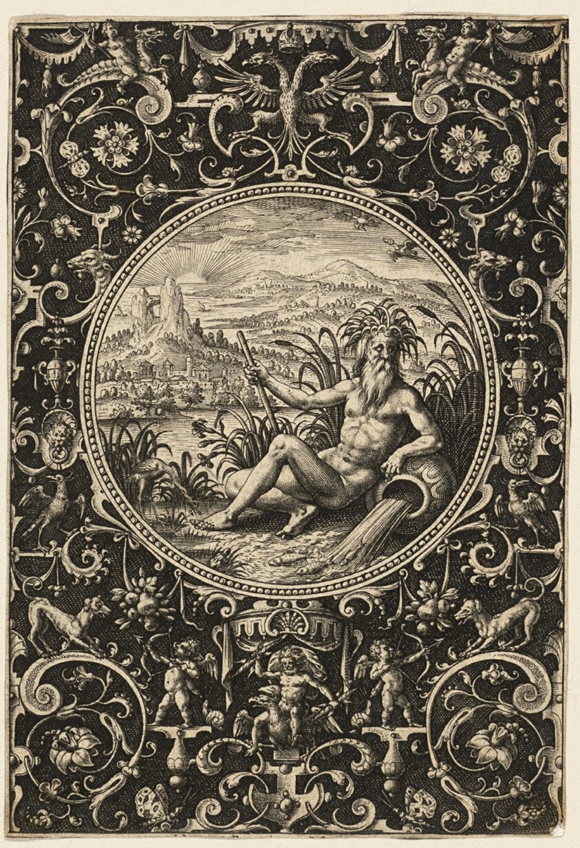 Neptune as a River God, plate two from The Judgment of Paris by  Adriaen Collaert, II, 23x16"( A2 size) Poster Print