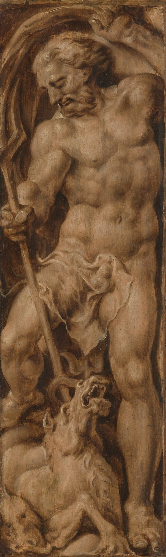 Neptune pierces a seahorse with his trident, vintage artwork by Maerten van Heemskerck, A3 (16x12") Poster Print