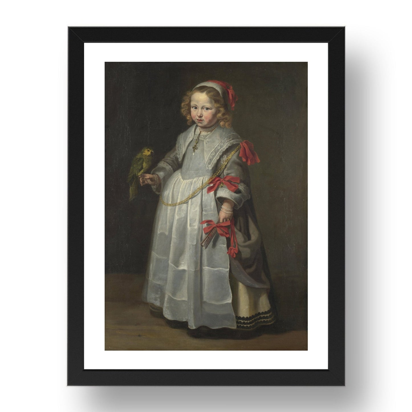 Netherlandish: Portrait of a Girl with a Parrot, Poster in 17x13"(A3) Frame