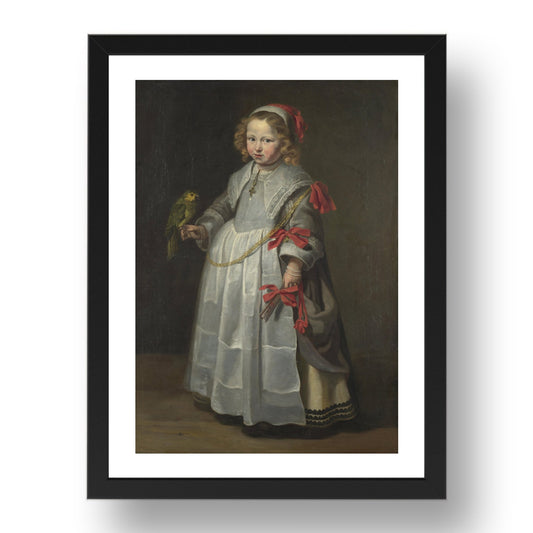 Netherlandish: Portrait of a Girl with a Parrot, Poster in 17x13"(A3) Frame