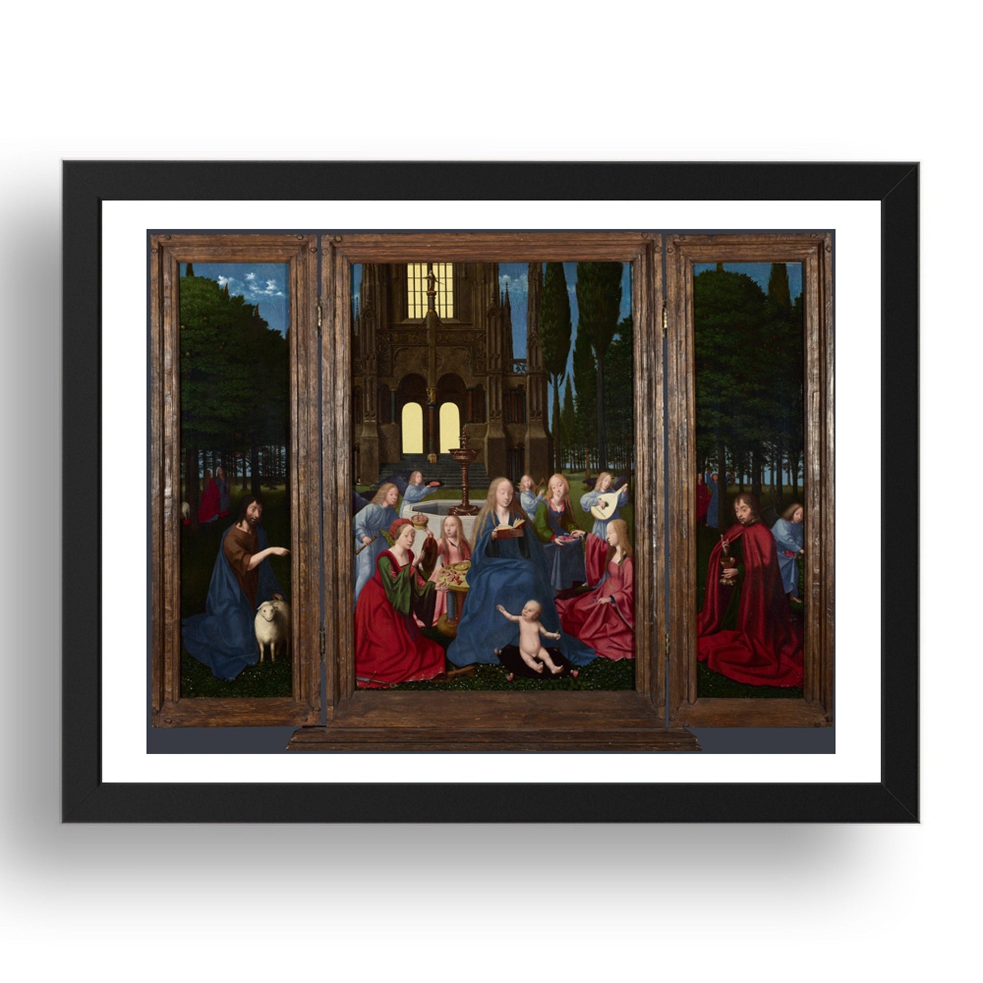 Netherlandish: The Virgin and Child with Saints and Angels in a Garden, Poster in 17x13"(A3) Frame