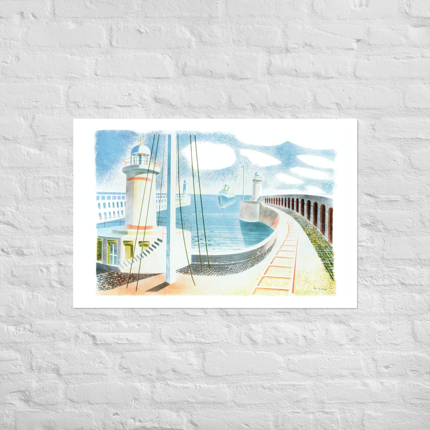 Newaven Harbour (1937) by Eric Ravilious, vintage landscape seascape,  Reproduction Art Poster