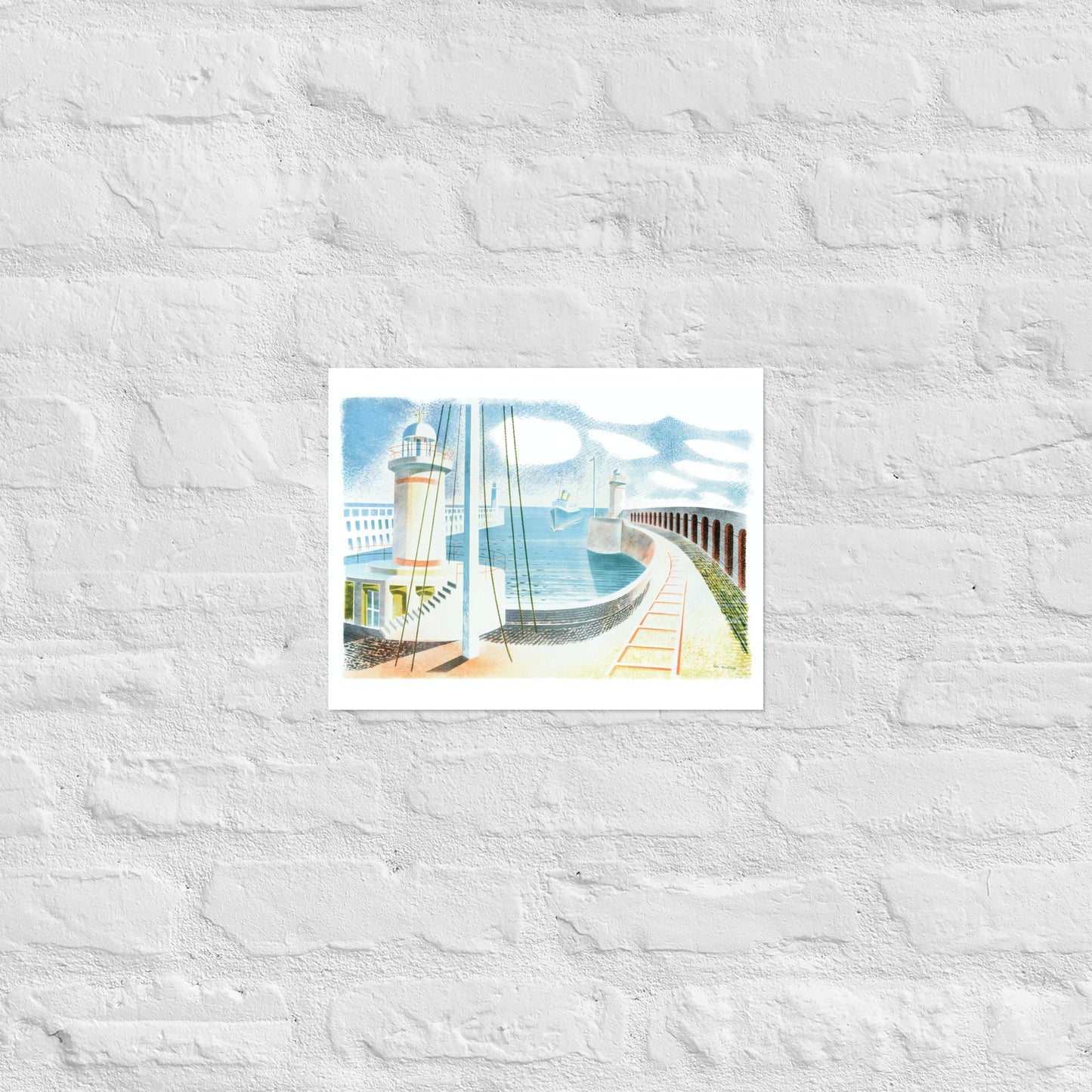 Newaven Harbour (1937) by Eric Ravilious, vintage landscape seascape,  Reproduction Art Poster