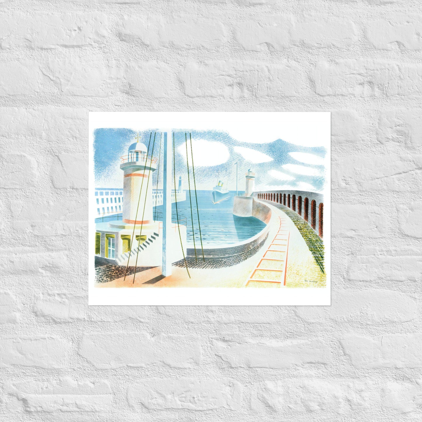 Newaven Harbour (1937) by Eric Ravilious, vintage landscape seascape,  Reproduction Art Poster