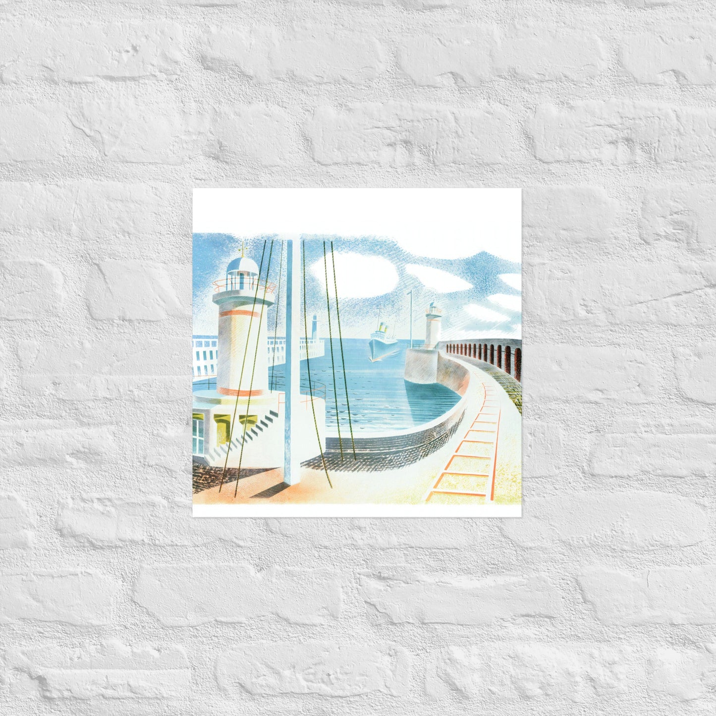 Newaven Harbour (1937) by Eric Ravilious, vintage landscape seascape,  Reproduction Art Poster