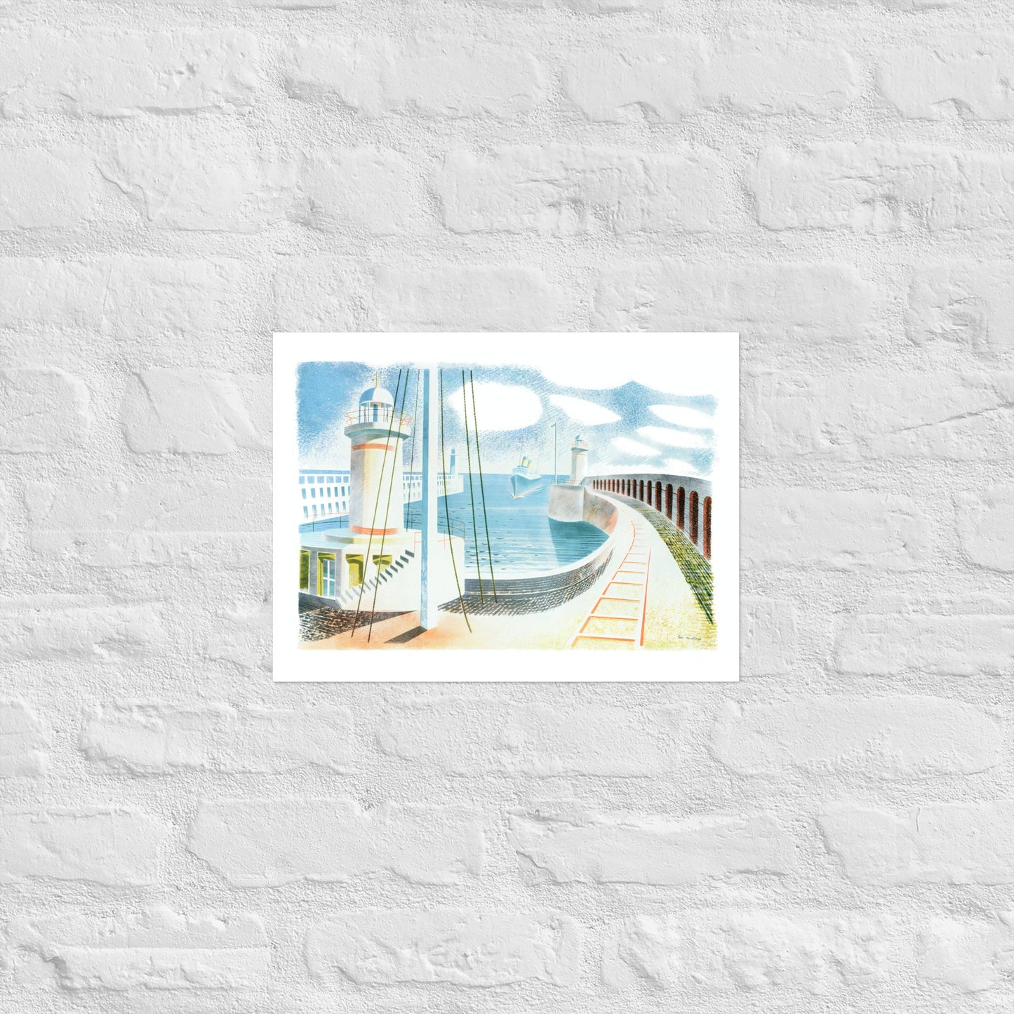 Newaven Harbour (1937) by Eric Ravilious, vintage landscape seascape,  Reproduction Art Poster