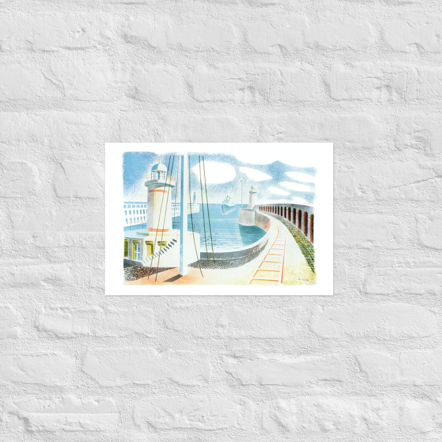 Newaven Harbour (1937) by Eric Ravilious, vintage landscape seascape,  Reproduction Art Poster