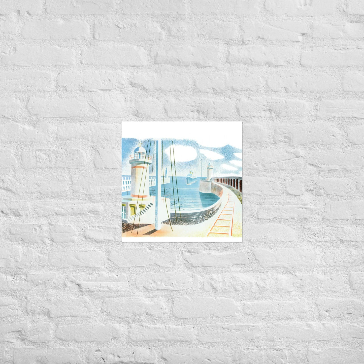 Newaven Harbour (1937) by Eric Ravilious, vintage landscape seascape,  Reproduction Art Poster