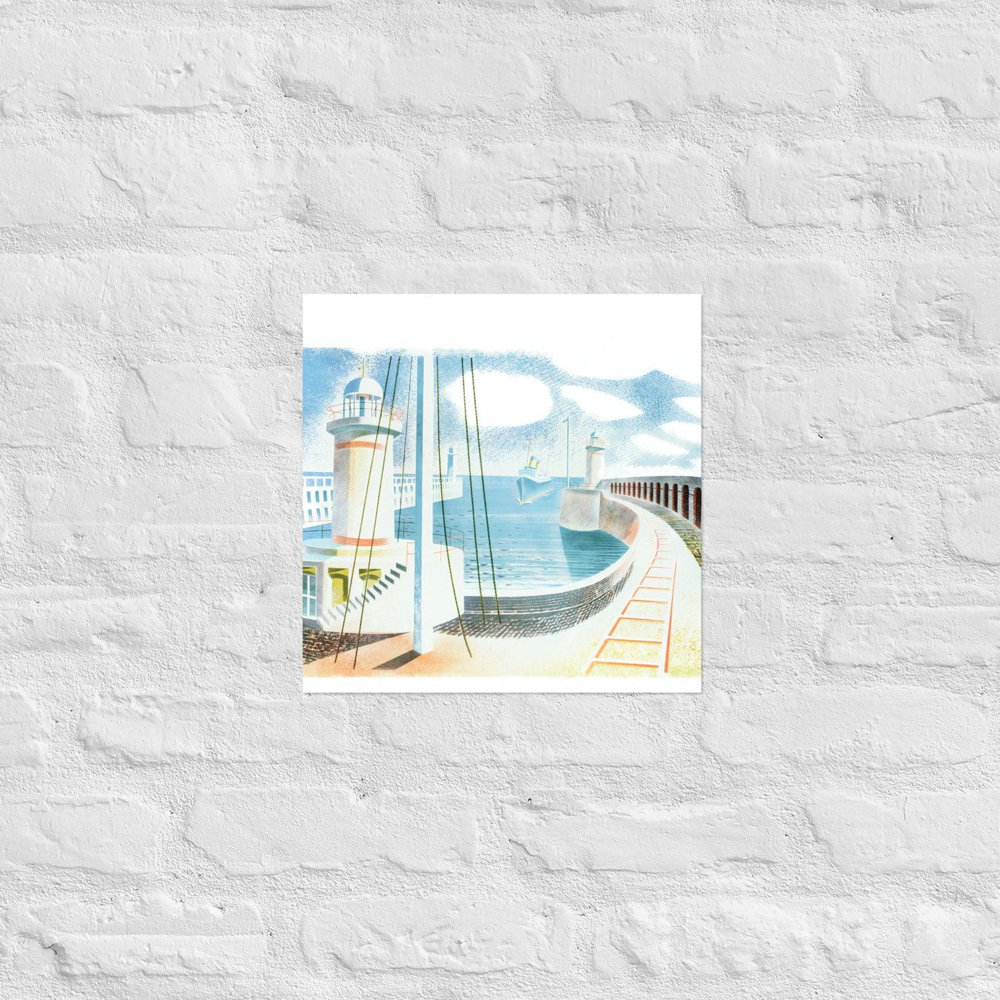 Newaven Harbour (1937) by Eric Ravilious, vintage landscape seascape,  Reproduction Art Poster