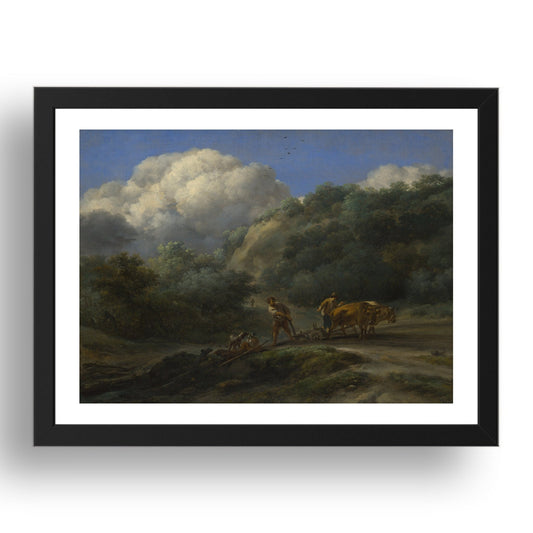 Nicolaes Berchem: A Man and a Youth ploughing with Oxen, Poster in 17x13"(A3) Frame